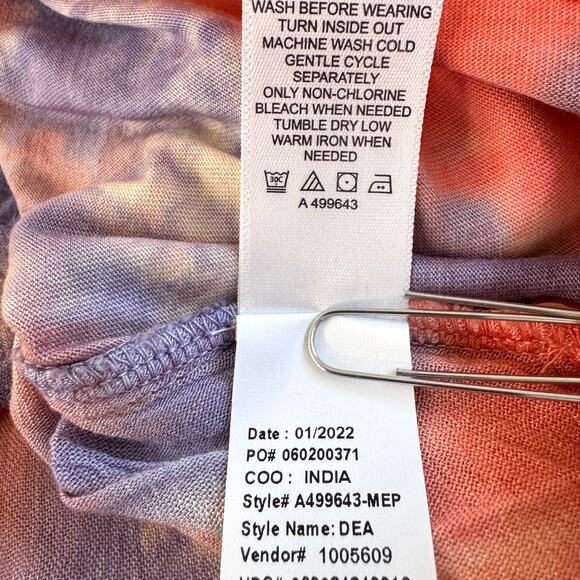 LOGO By Lori Goldstein Womens India Button Shirt Watercolor Mixed Fabric Orange - Picture 7 of 9